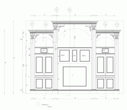 Dibujo de taller, elevacion de frente en archivo CAD